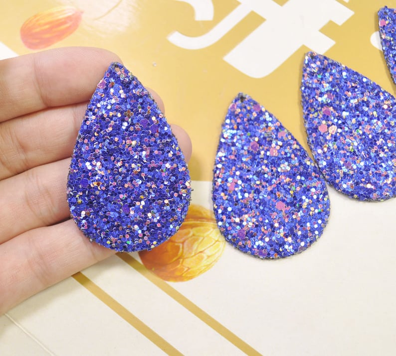 8Pcs Royal Blue Glitter Leather Teardrop shape,Teardrop Earring Supplies,Faux Leather Die Cut Teardrop,DIY Earring-56x36mm VC4198#