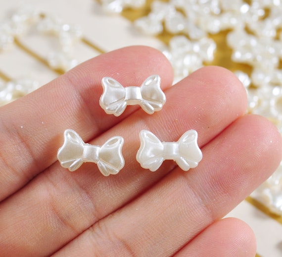 100pcs/200pcs Small White Bows,bow Beads,acrylic Ribbon Bow Beads