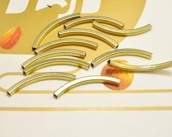 Cuentas tubulares curvas, tubos ovalados para gargantilla, 50 piezas de tubos de latón crudo cuadrados, ovalados y curvos de 50 x 4 mm (D5504)