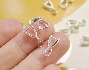 Pinch Bails,50Pcs Silver Plated Pinch Bails,Pendant Bails,connectors link,Jewellery Findings 6x18mm