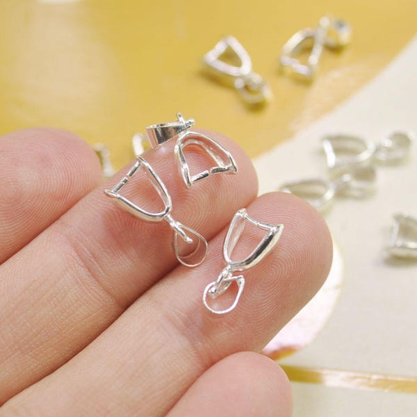 Pinch Bails,50Pcs Silver Plated Pinch Bails,Pendant Bails,connectors link,Jewellery Findings 6x18mm