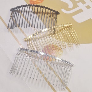 20Pcs Silver,KC Gold,Black Plated Wire Metal Hair Combs,Metal veil comb,Hair Combs with 20 Teeth,Hair Comb Blank，DIY Hair Accessory,75x37mm