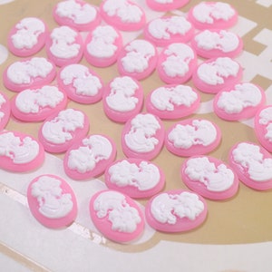 Small Resin Victorian Lady Cameo Cabochon,15Pcs/50Pcs Pink Oval Resin Cameos,DIY Jewelry Accessories,13x18mm