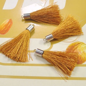 45mm tassel charm,Brown silk tassel pendant,20 silky tassels with silver cap,earring tassel,keychain tassel,necklace tassel--VC3768