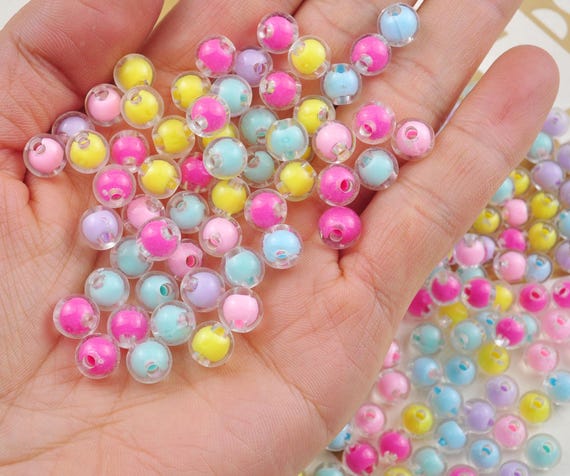 200個セット 8mm パステルビーズ、アクリルインナーカラービーズ