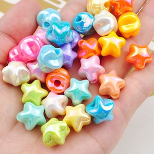 20 Mixed Star Shaped Acrylic Beads,15mm,Pearlescent Charm Beads,Bubblegum Beads,Star Bead for Keychain，Pen,beading, craft, jewelry, supplies