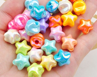 20 Mixed Star Shaped Acrylic Beads,15mm,Pearlescent Charm Beads,Bubblegum Beads,Star Bead for Keychain，Pen,beading, craft, jewelry, supplies