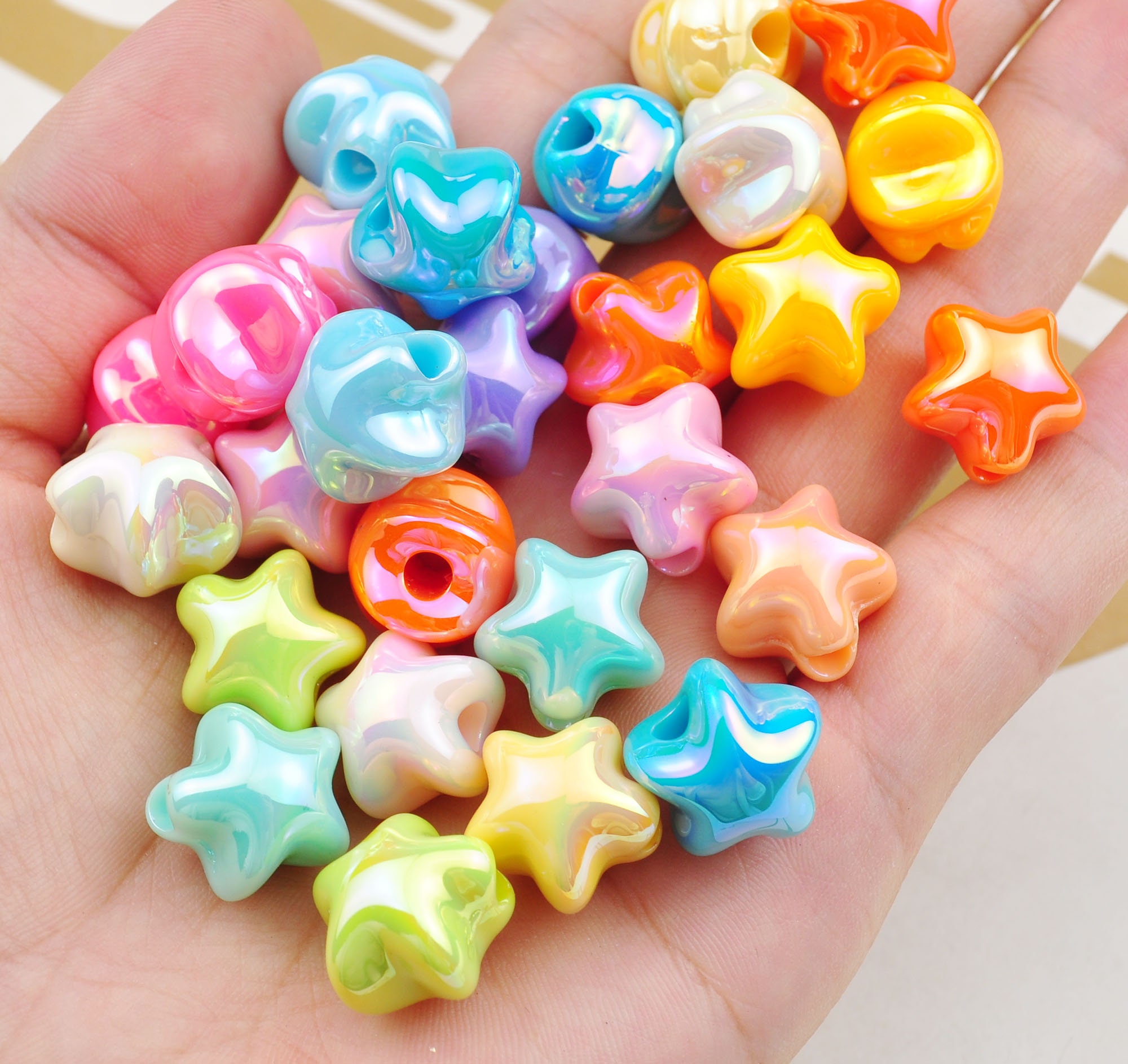 キラキラマーキスダイヤ9ピース 20 Mixed Star Shaped Acrylic Beads,15mm,pearlescent Charm Beads
