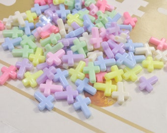 クロスビーズ、16 x 12 mmクロスビーズ、アクリルまたは樹脂ビーズ、ミックスカラービーズ、パステルクロスビーズ、150個セット