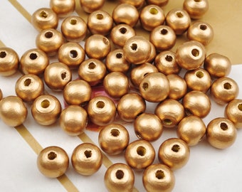 150 Stück Goldholzperlen, 10 mm runde Holzperlen, Spacer Bead, lose Perlen, handgemacht, Schmuckzubehör