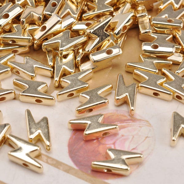 200Pcs Light Gold Color Acrylic Lightning Bolt Beads,CCB Lightning Bolt,Bead for DIY Jewelry Making supply - 10x7mm