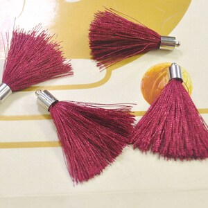 45mm tassel charm,Wine red silk tassel pendant,20 silky tassels with silver cap,earring tassel,keychain tassel,necklace tassel--VC3751