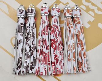 2 American football/Rugby Tassels,3Color,10cm PU Leather Tassels,Silver Cap Handmade Leather Thread Tassel,Keychain Bag Charm Tassel Pendant