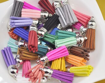 20pcs 38mm mixed Faux Suede Tassels,Silver Caps Faux Leather Tassels,Fringe Tassels,Suede Leather Tassels charms pendant,Mini Tassel Craft