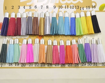 50pcs mixed color Leather Tassel Fiber Tassel Fringe Tassel with Silver Cap Charms,keychains  necklace or earrings tassel pendant--51x10mm