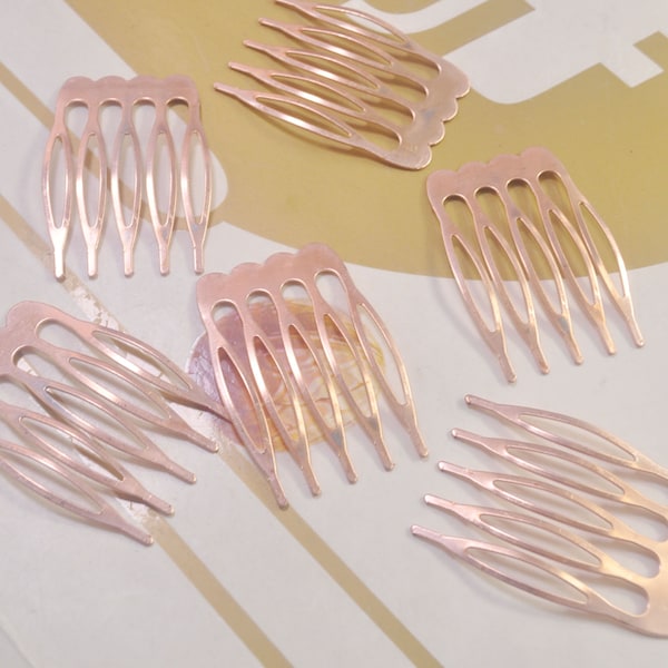 Hair Comb Blanks,30Pcs 5 teeth Red Copper Metal Combs,Red Copper Plated Hair Combs,Wedding Bridal Comb,Hair Clip Accessories,