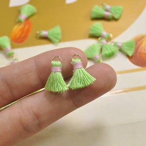 20pcs 1.5cm Cotton tassel,Mini Tassels,Tiny Mini tassels,Light green tassel,Bracelet/ Earring Charms,Gold Jump ring,Tassel for Jewelry,VH14