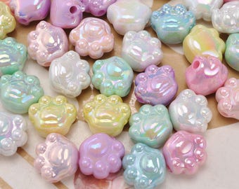 30Pcs AB Color cat paw Acrylic beads,Spacer Beads,Cute animal beads,handmade beading, DIY Jewelry Making--18X16mm