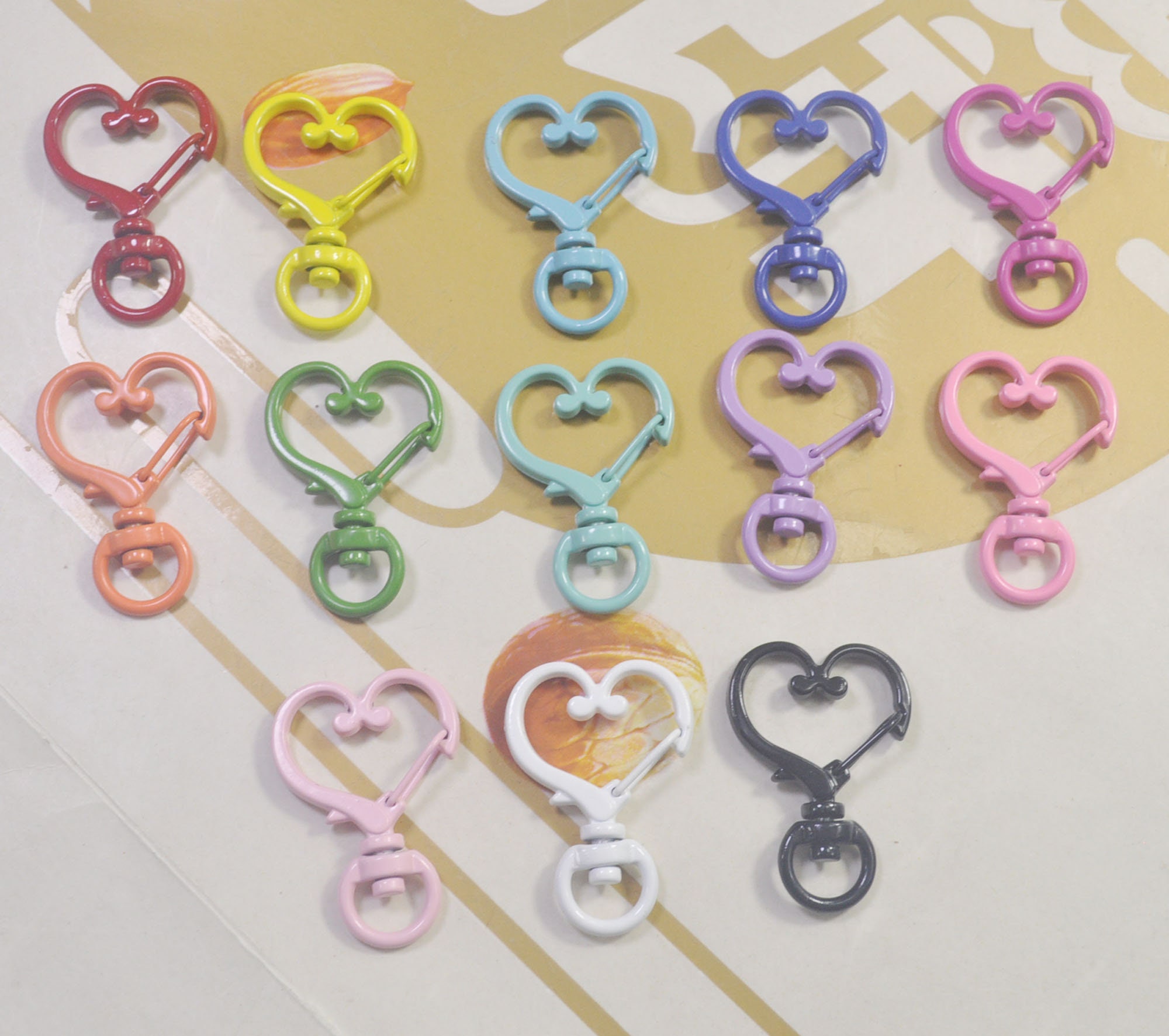 20pcs Mixed Color Lobster Claw Clasps, Heart Clasp Key Chain