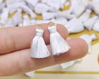 Small Silk Tassel,20pcs 0.9" White Mini Tassels,earring tassels,tassel accessories,tassel pendant charm,DIY Craft Supplies