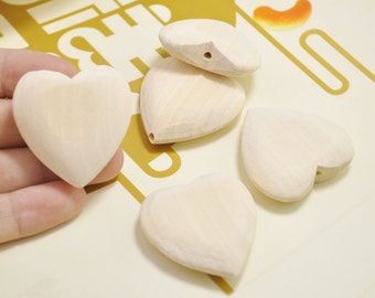 10pcs grande cuore d'amore Wood Bead Pendants.Natural Infinished Wooden perline Charm 40x38mm.