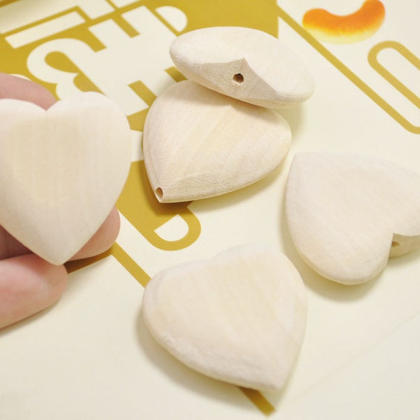 10pcs large love heart Wood Bead Pendants.Natural Unfinished Wooden bead Charm 40x38mm.