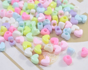 Heart Beads,7x10mm Heart Beads, Acrylic or Resin Beads,Mixed Color beads,Pastel Heart Beads,150 pcs set