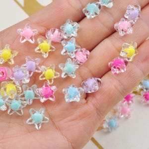 100Pcs Star Beads,Acrylic Star Beads,Clear With Pastel Centers Star Beads, 11mm Kawaii beads,DIY Star beads