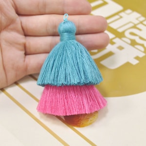 Borlas escalonadas, borla de algodón hecha a mano de 7,6 cm (3") para hacer pendientes/collares, borlas de joyería de dos niveles, borlas en capas, 5 piezas, VC7#