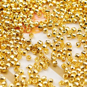 50Pcs 18k Gold 2mm Gold Handmade Faceted Round Beads, 18k Gold Beads. 18k Spacer Beads,round cut beads for jewelry making Light weight