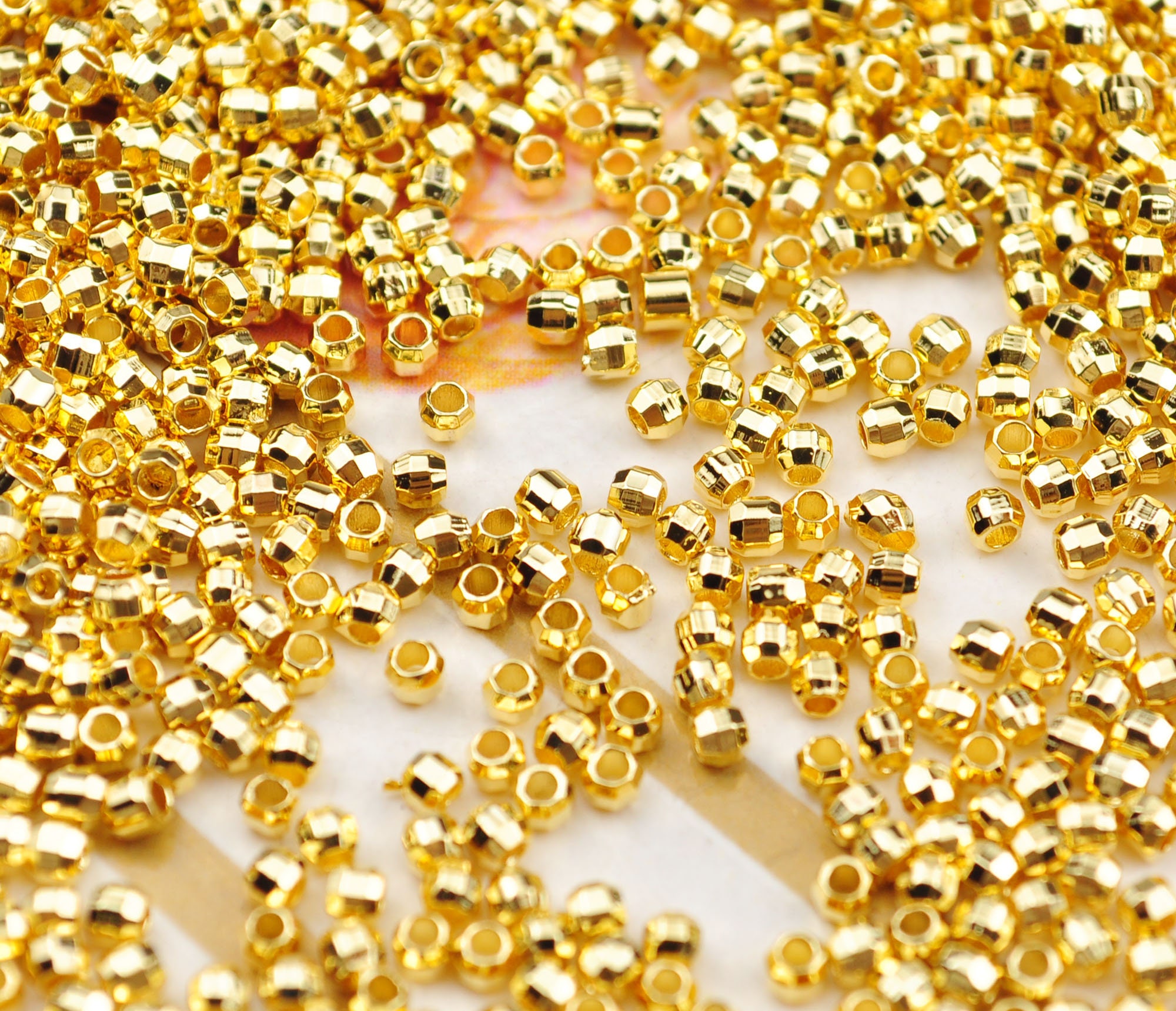 50個 18k ゴールド 2 mm ゴールド ハンドメイド ファセットラウンド 