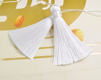 2pcs White tassels,82mm long silk tassels,handmade tassel,Necklace Tassel,tassels charm,thread tassel, Boho Tassels,Pillow Tassels