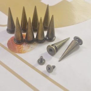 10/30 sets Groothandel Cone Klinknagels Schroef Punk Studs, 10x29mm Bronzen Bullet Metal Spikes Studs Schroef terug Voor Lederen Ambachten, Craft Supplies DIY