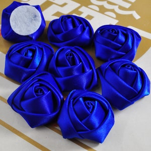 2-50 Royal Blue Satin Roses,Flat Back Satin Ribbon Rose Flower，wedding bouquets，Brooch Bouquets,Hair Accessories,Handmade Rolled Rosettes