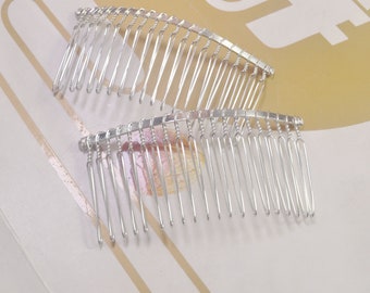 4,6,10,30,50Pcs Pettini per capelli in metallo filo placcato argento, pettine velo metallico, pettini per capelli con 20 denti, pettine per capelli vuoto, accessorio per capelli fai-da-te, 75x37 mm