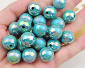 Shiny AB Plated Acrylic Beads,Lake Blue Round Gumball Bubblegum Bead,16mm Charm Beads for Keychain,Loose Bead For Jewelry Making DIY Finding