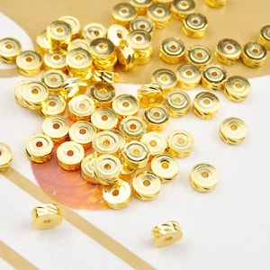 6mm 18K Gold Plated Beads, Gold Disc Disc, Flat Rondelle Gold Disc,Gold Round beads,Gold Heishi Beads，Gold Spacer Beads For Jewelry Making,