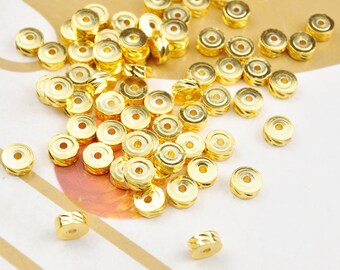 Disque en or 18 carats, Perles rondes plates en or, Perles rondes en or, Perles Heishi dorées, Intercalaires en or pour la fabrication de bijoux,