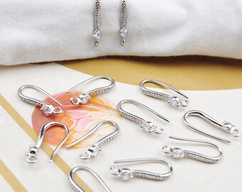 Ganchos para pendientes chapados en oro blanco con anilla abierta, pendientes de circonita cúbica de oro de 18k, componente para pendientes, ganchos para pendientes, ganchos para la fabricación de joyas