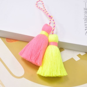 5Pcs Cotton tassel,Small Jewelry Tassels,Boho,Bright Pink / Neon yellow tassel,Decorative Tassels,Tassel for Handmade,52mm long tassel--VC1#