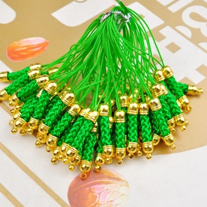 10/20/30/50/100pcs Green Cell Phone Strap Lanyard Accessories,Mobile Cell Phone Strap Chains With Gold plated Metal Connectors