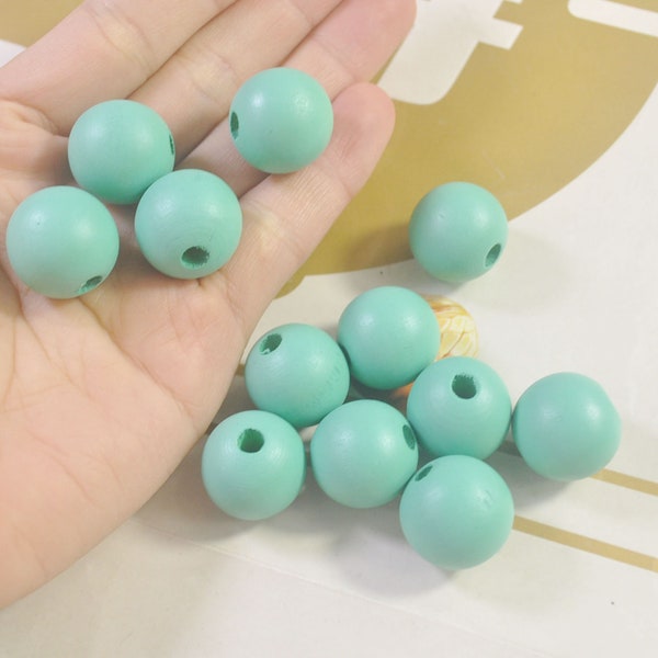 Perles en bois turquoise de 50Pcs, perles rondes de bois de 20mm, fabrication de bijoux de bracelet de diy, métier en bois, font des bijoux pour vendre