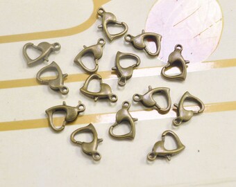 50Pcs Bronze Plated Heart Lobster Clasps / Claw Clasp / Lobster Clasps / 8x12mm / Metal Clasps Necklace or Bracelet Making Supplies