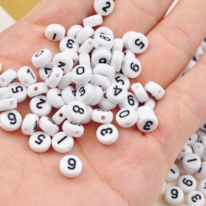 100-500Pcs 7mm Contas de Número, Contas de Número de Acrílico Redondas Pretas e Brancas, Contas de Número Redondas Pequenas, Contas Espaçadoras, Artesanato Infantil, Contas de Joias de Pulseira