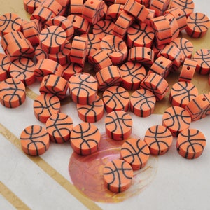 50Pcs Basketball Polymer Clay Beads,Sport Ball Beads,Basketball Pattern,Basketball Clay Beads, Sport Beads,Bracelets Beads,Jewelry Beads,9mm