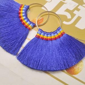 2Pcs Tassels,Silk Tassel,Royal Blue Tassel Pendant,Tassel Earring,Fan tassel,Earring Fringe,Craft Tassels,Tassel with gold Ring--VC10#