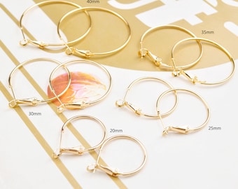 Round Hoop Earrings,10pcs+ 18K Gold plated Round Leverback Earrings Hooks 20mm/25mm/30mm/35mm/40mm,Gold plated Brass Earring Hoop Components