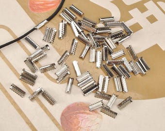 20-500 Stück Edelstahl Fold Over Crimp Kopf Clips für 1,5 mm / 2 mm rundes elastisches Kordelseil 11 mm