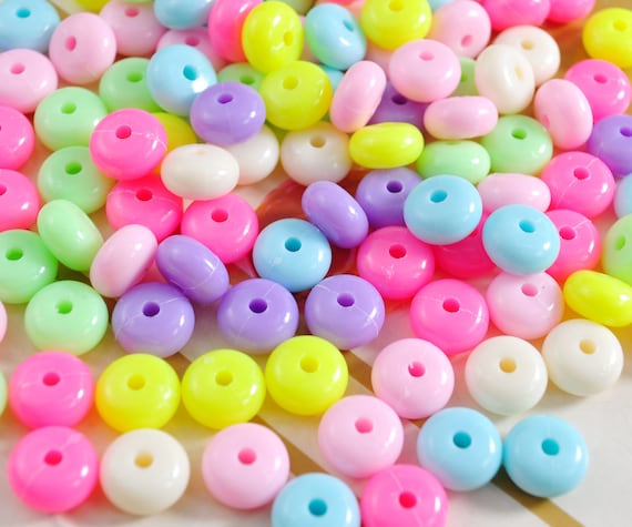 10mm Round Flat Beads, Acrylic Beads,mixed Color Beads,plastic Beads,spacer  Bead200 Pcs Set 