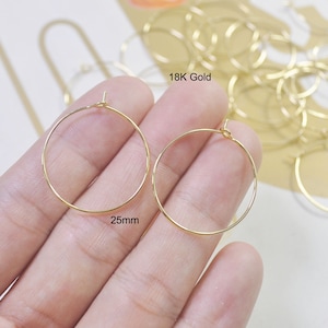 20/50Pcs 18K Gold Hoops Earwire,25mm 18K Gold Plated Beading Hoops, DIY Earring Hoops,Earring Findings,18K Gold Wine Charm Rings